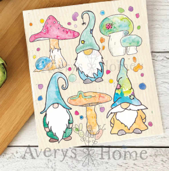 Summer Gnomes & Gardening Swedish Dish Towel