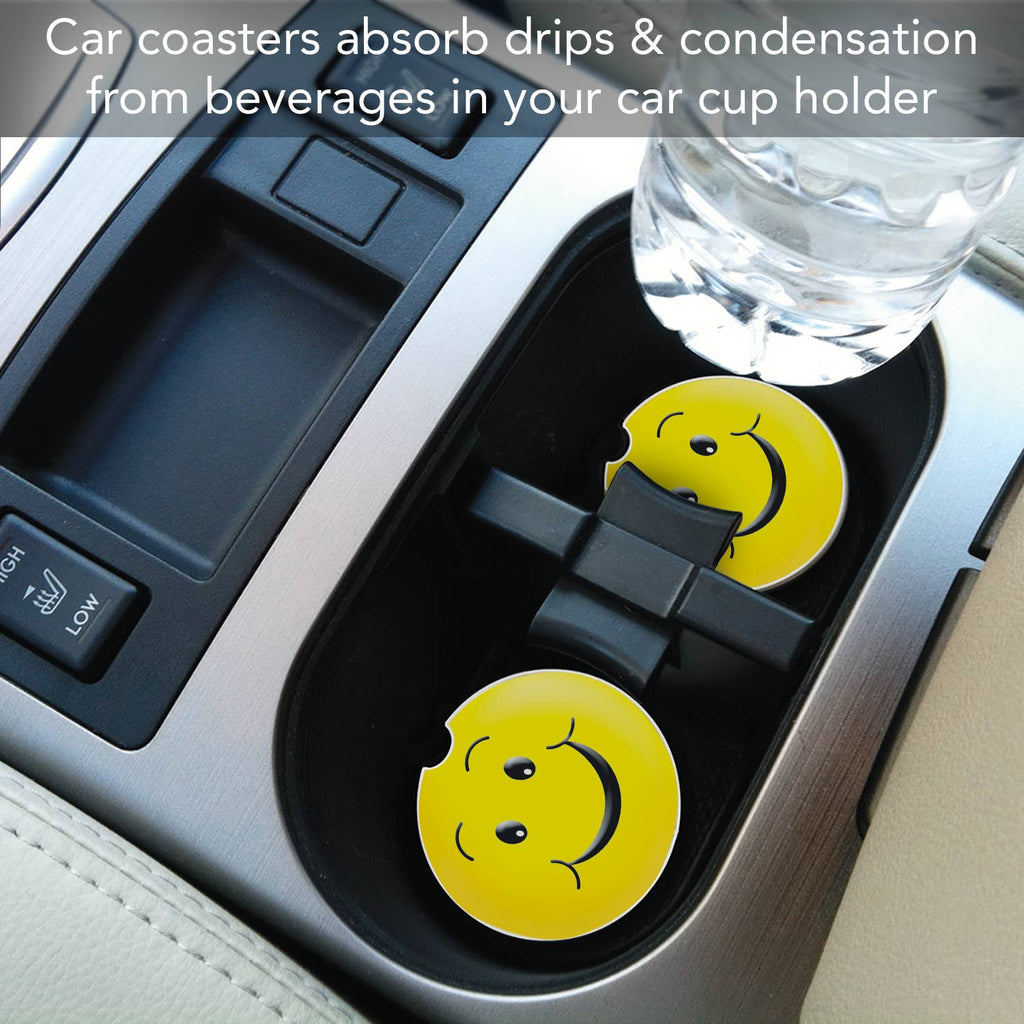 Happy Face Absorbent Stone Car Coaster 1 Pk