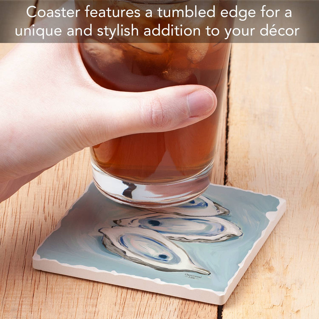 "Oysters Galore" Single Absorbent Tumbled Tile Coaster