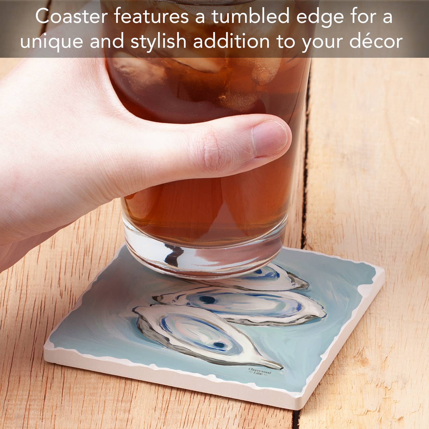 "Oysters Galore" Single Absorbent Tumbled Tile Coaster