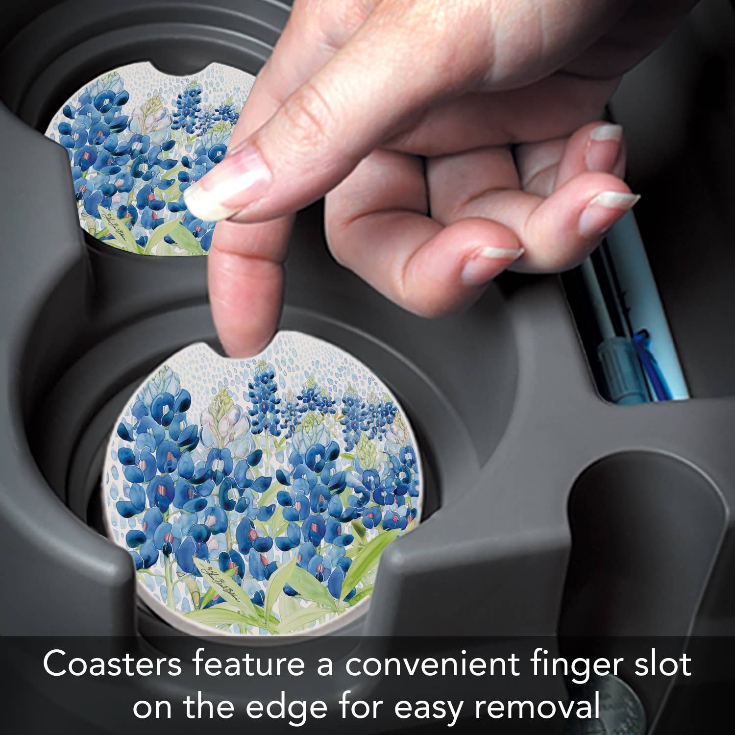 "Blue Bonnet Field" Absorbent Stone Car Coaster