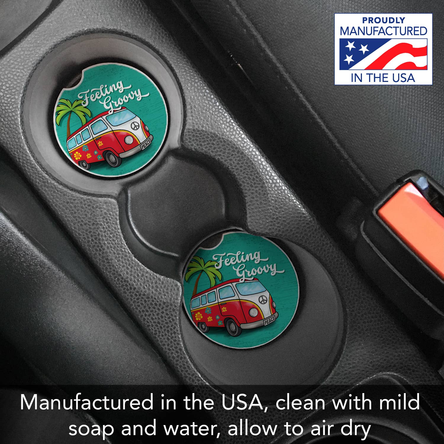 Feeling Groovy Stone Car Coaster