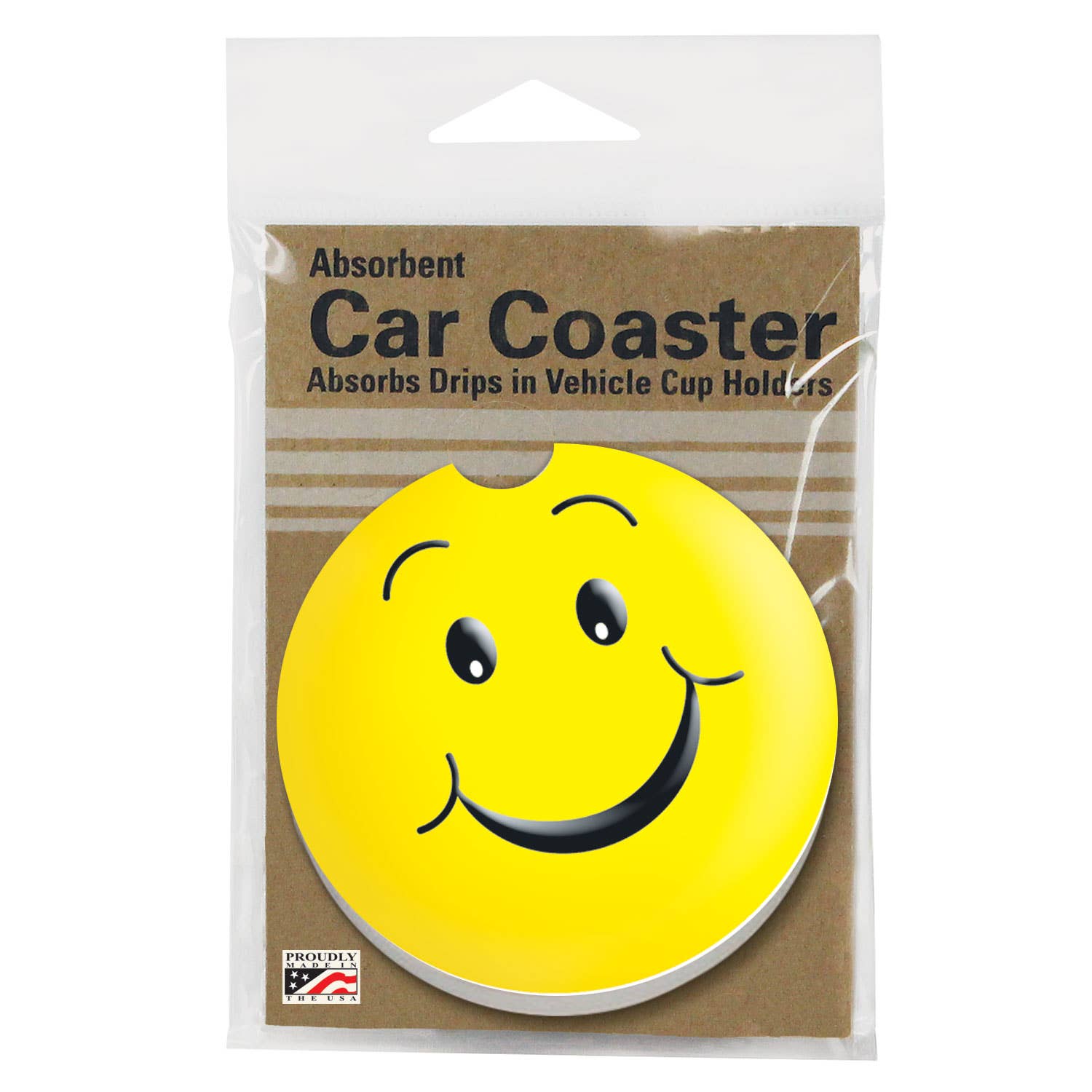 Happy Face Absorbent Stone Car Coaster 1 Pk