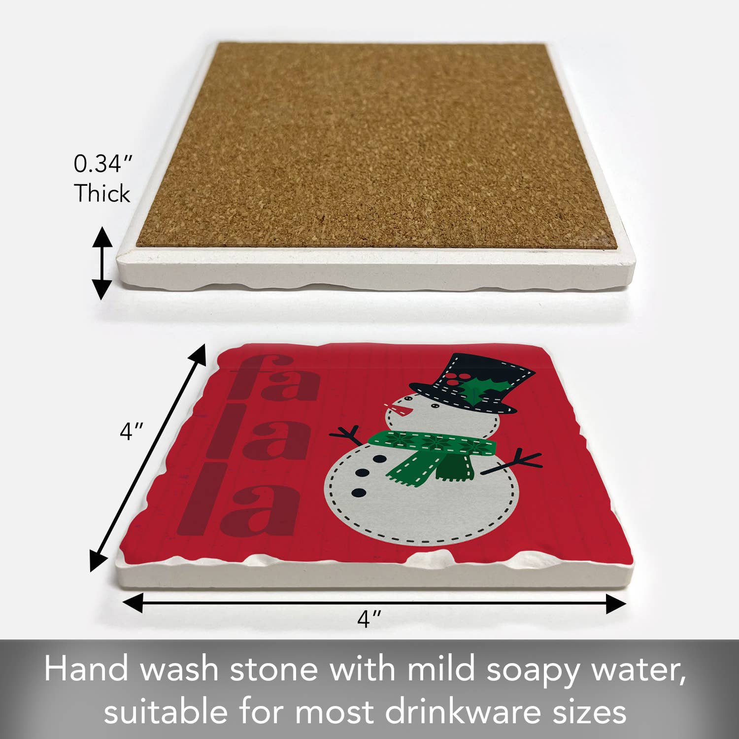 "Fa La La Snowman" Single Absorbent Tumbled Tile Coaster