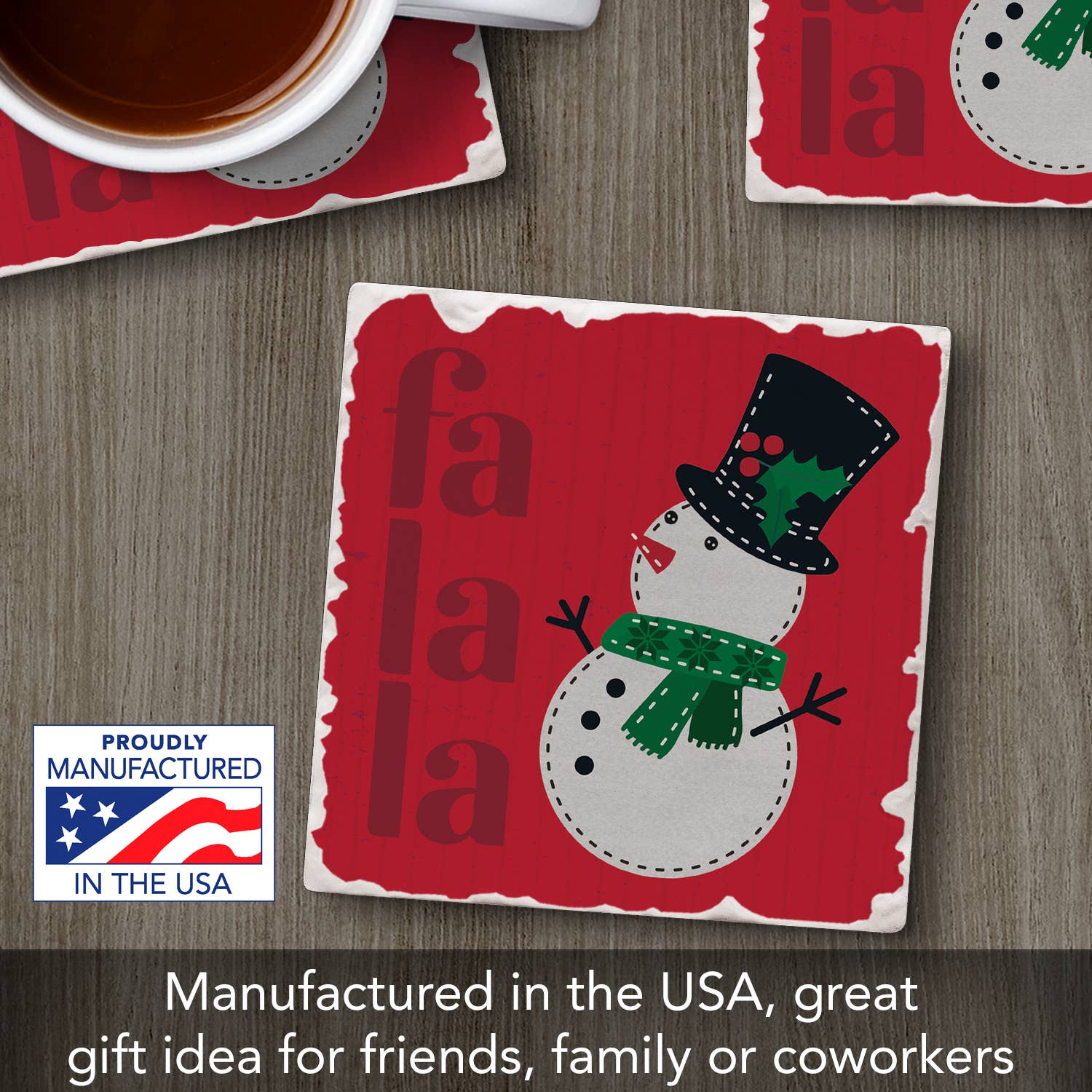 "Fa La La Snowman" Single Absorbent Tumbled Tile Coaster