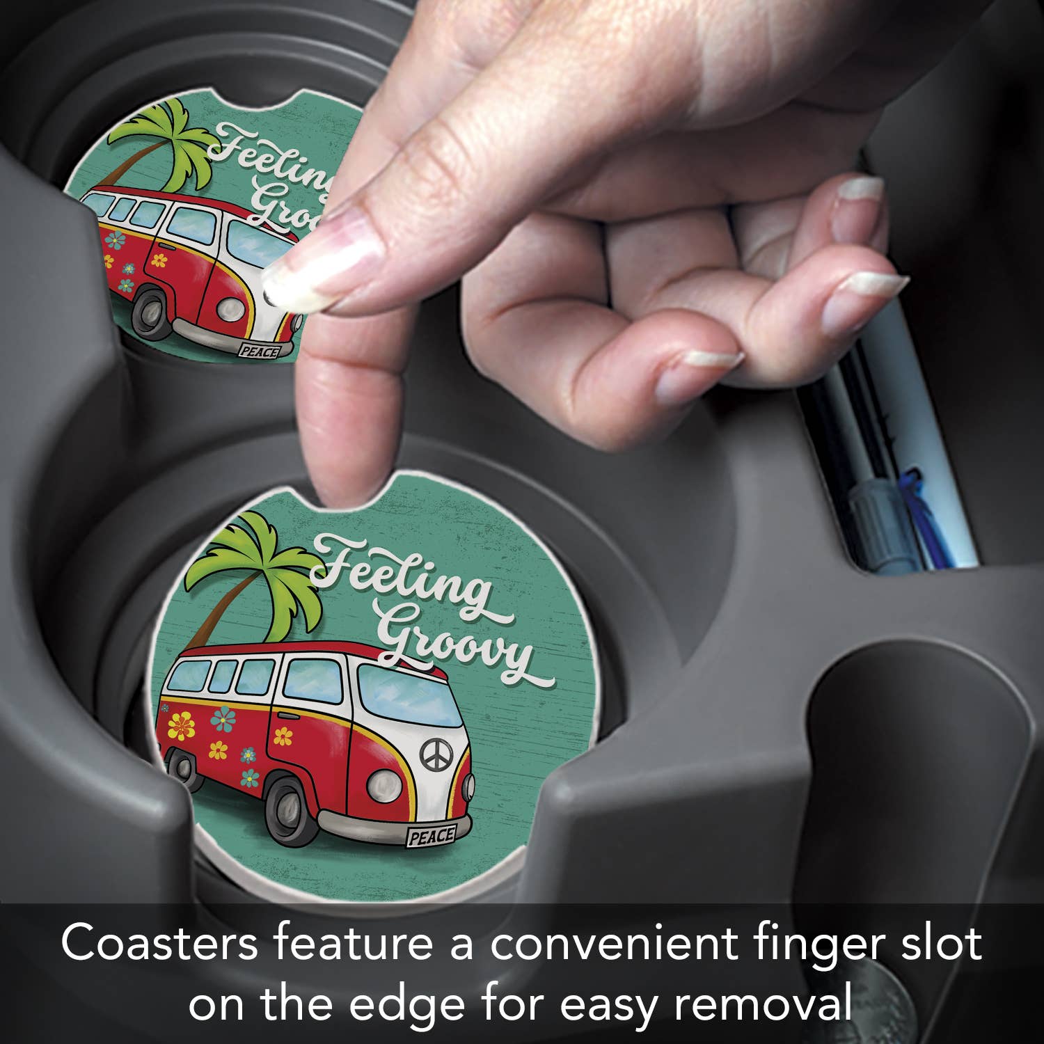 Feeling Groovy Stone Car Coaster