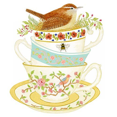 Stack Of Teacups Flour Sack Towel