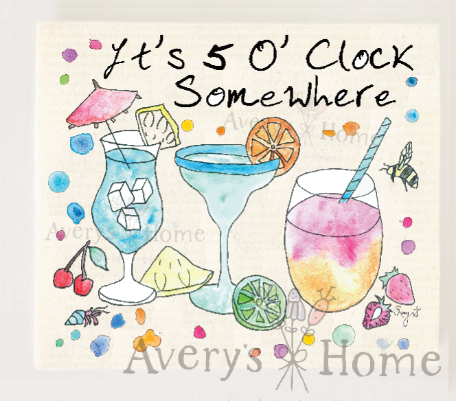 It's 5 O' Clock Somewhere Summer Cocktails Swedish Dishcloth