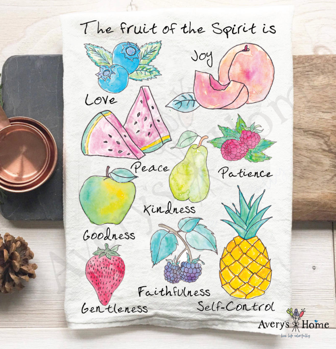Fruit of the Spirit Christian Bible Verse Tea Towel