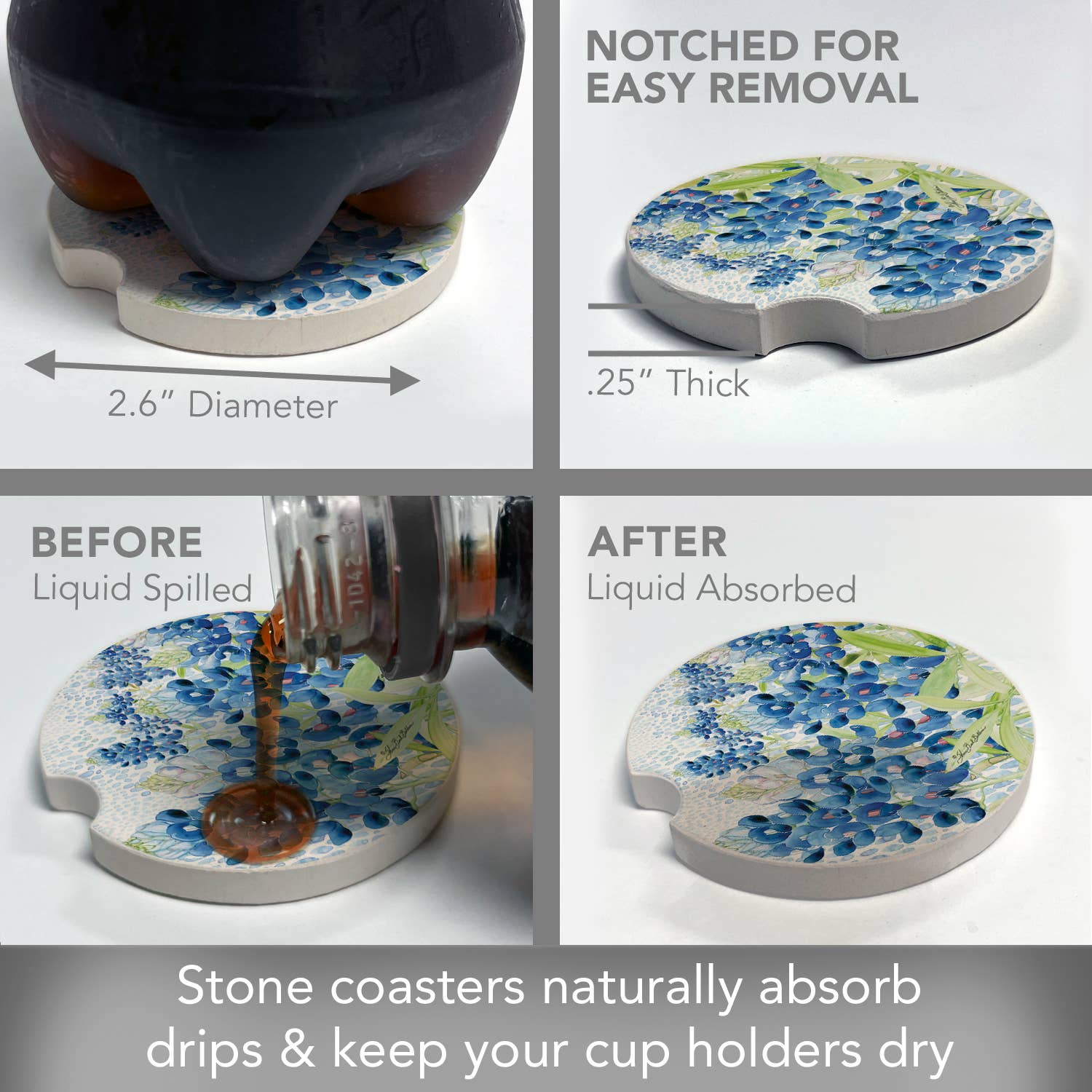 "Blue Bonnet Field" Absorbent Stone Car Coaster