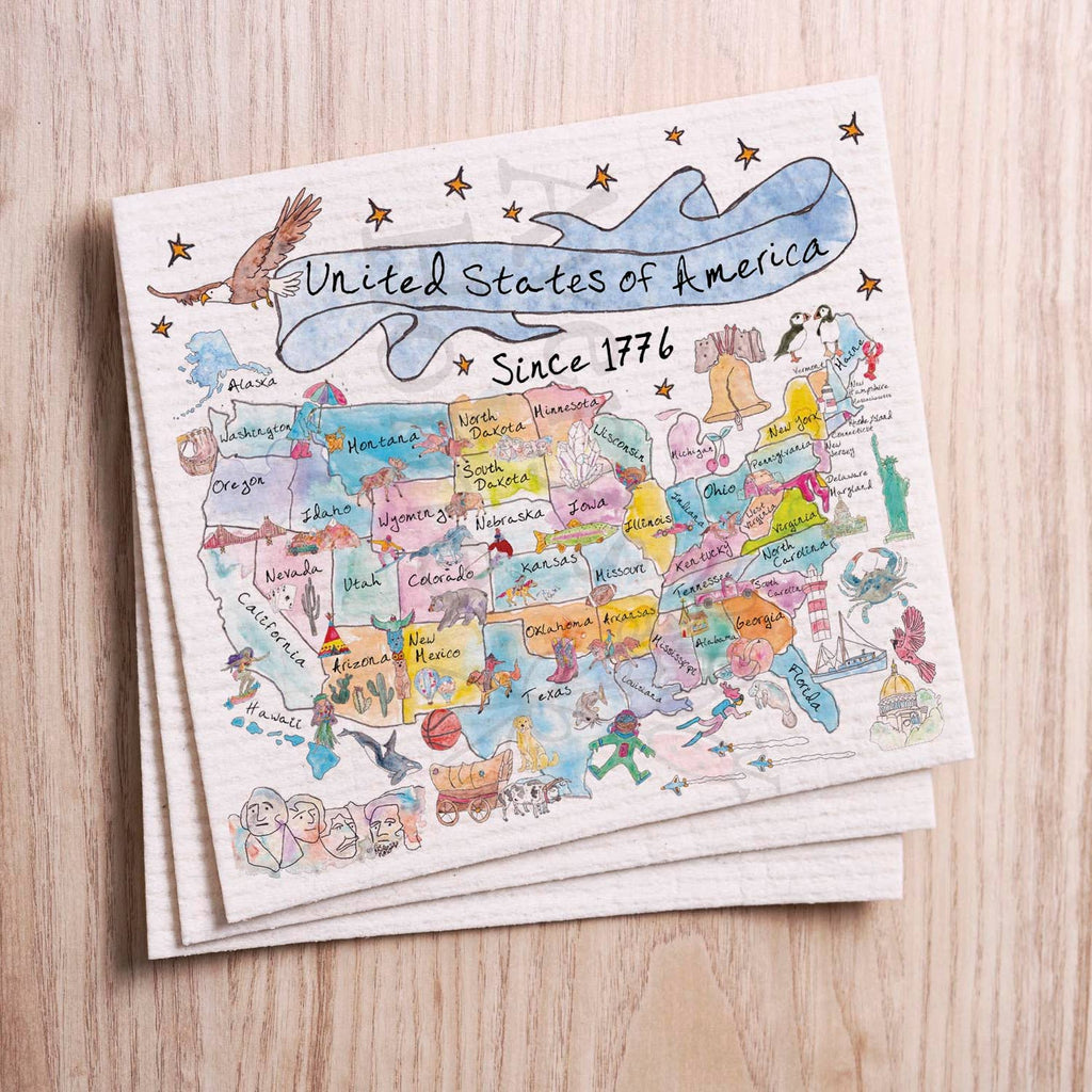 USA Illustrated Map Since 1776 Swedish Cloth