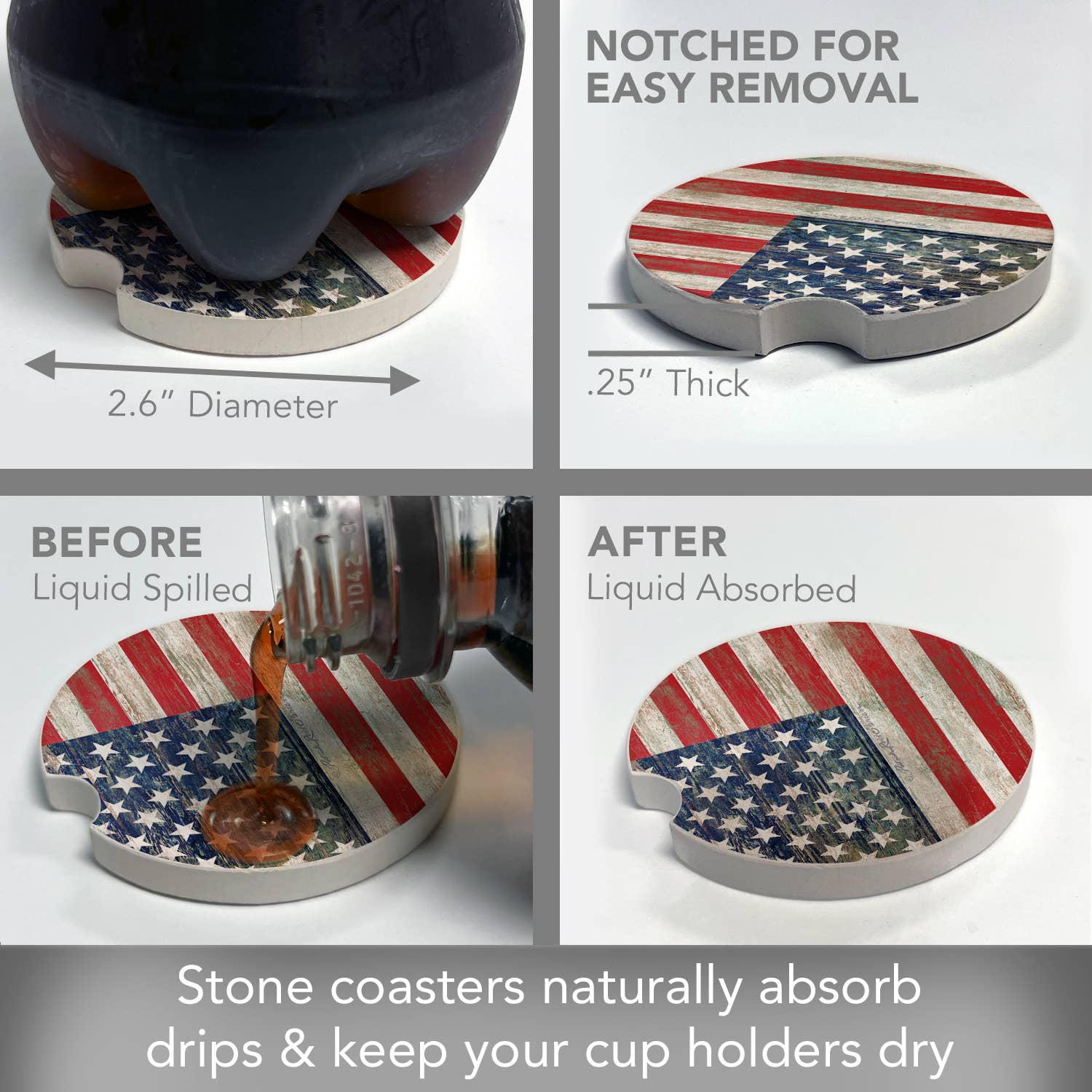 Americana Absorbent Stone Car Coaster