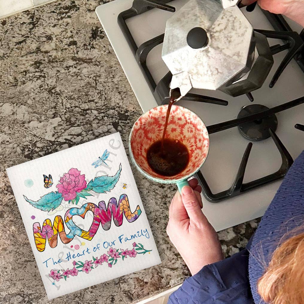 Mom Is the Heart of the Family Swedish Dishcloth – Kitchen Keepsake