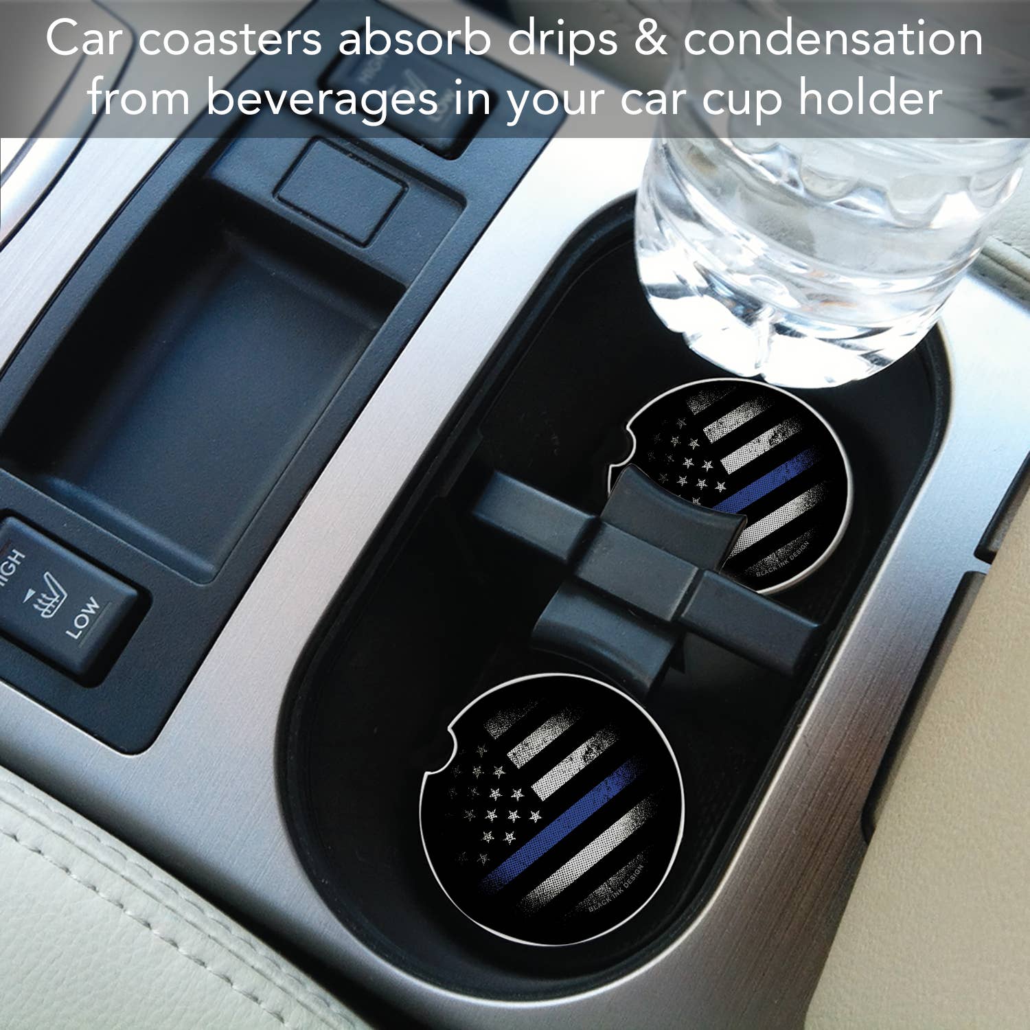 Blue Line Absorbent Stone Car Coaster 1 Pack