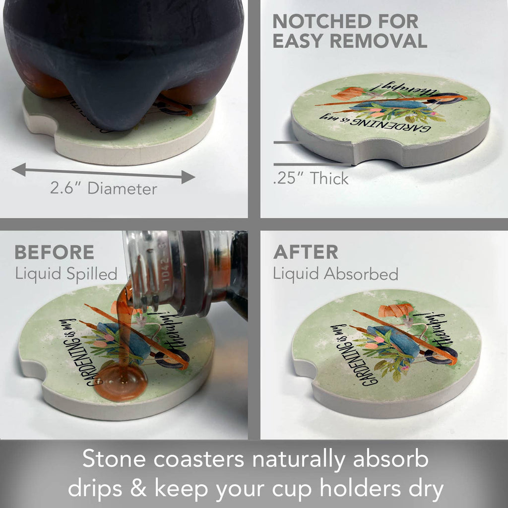 Gardening Is My Therapy Absorbent Stone Car Coaster