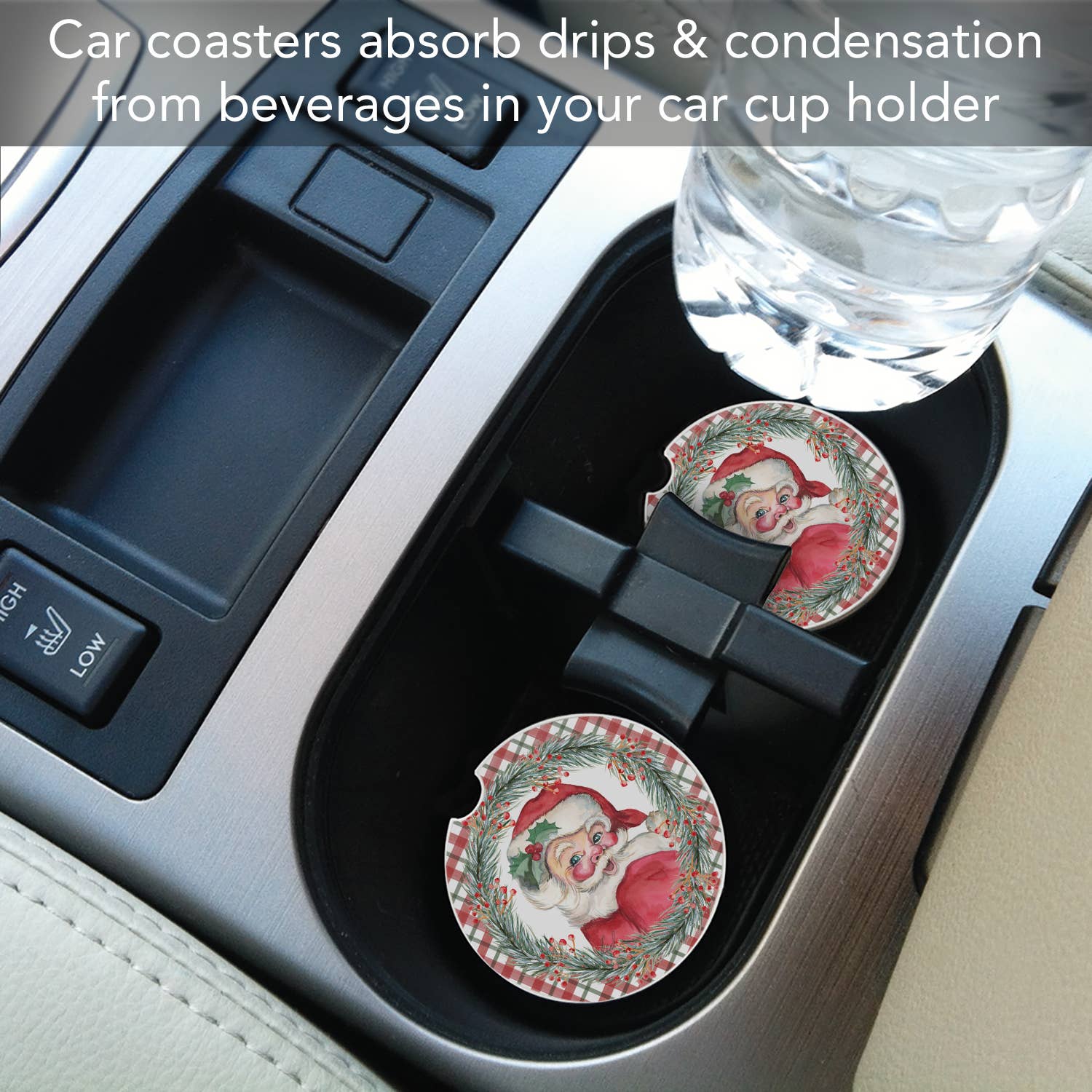"Vintage Santa" Absorbent Stone Car Coaster 1pk