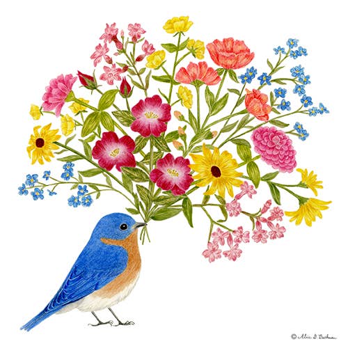 Single Flour Sack Towels Bird Bouquet