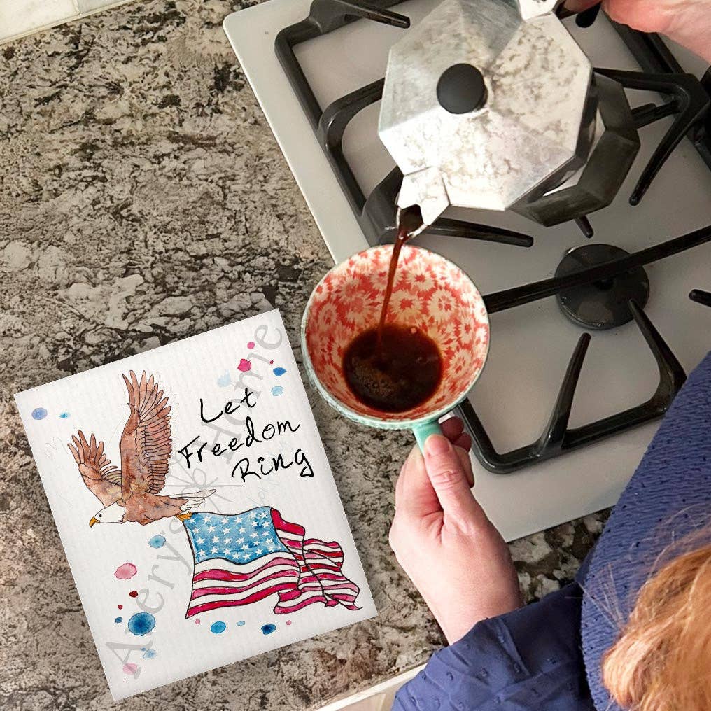 Let Freedom Ring Swedish Dishcloth – Patriotic Holiday Decor