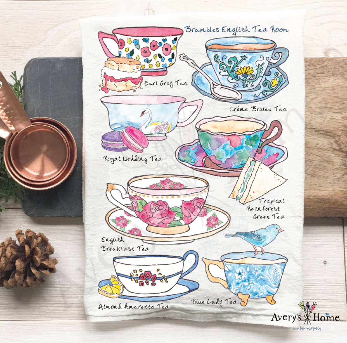 Tea Cup Customizable Tea Room Coffee Shop Tea Towel