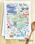 South Carolina State Map Tea Towel