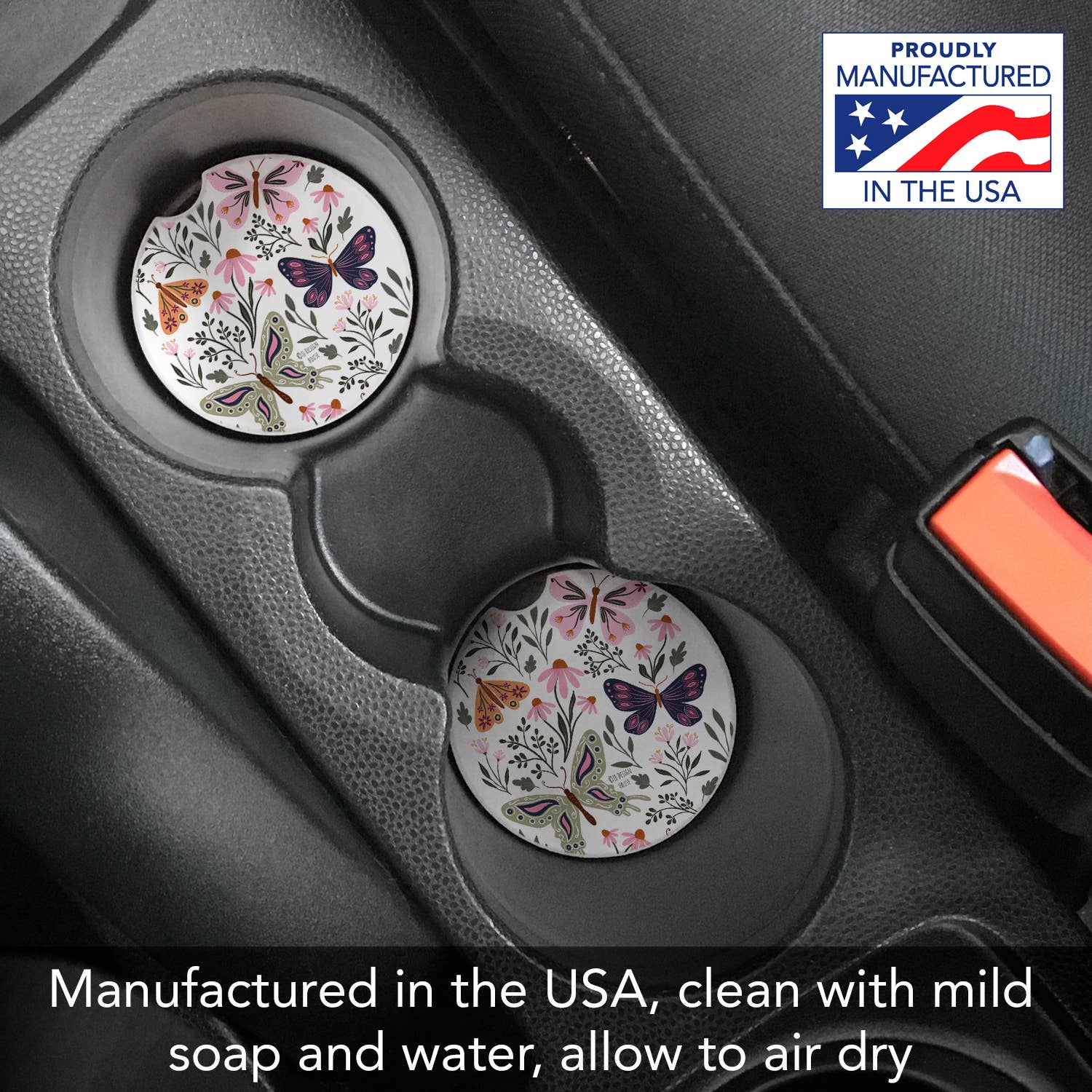 "Flutter Blooms" Absorbent Stone Car Coaster