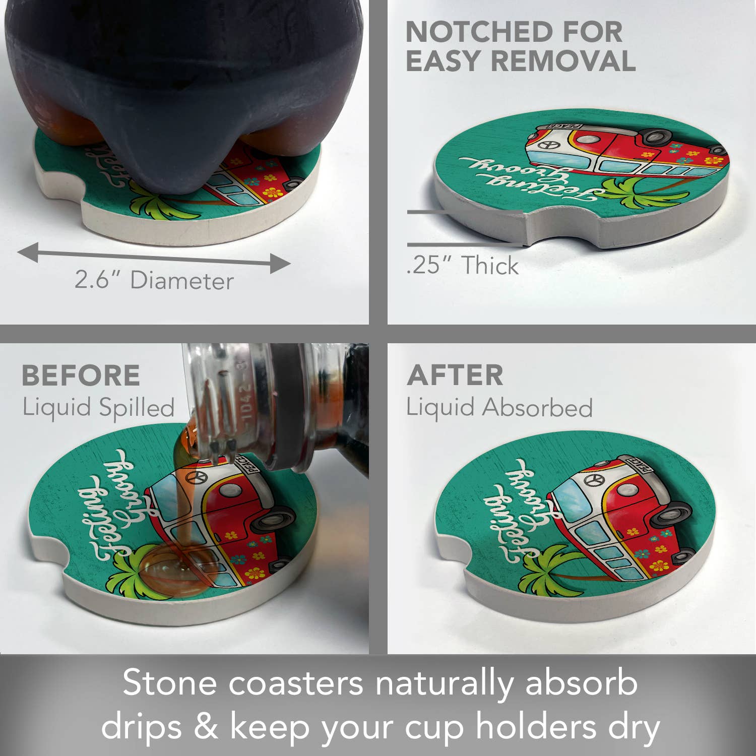 Feeling Groovy Stone Car Coaster
