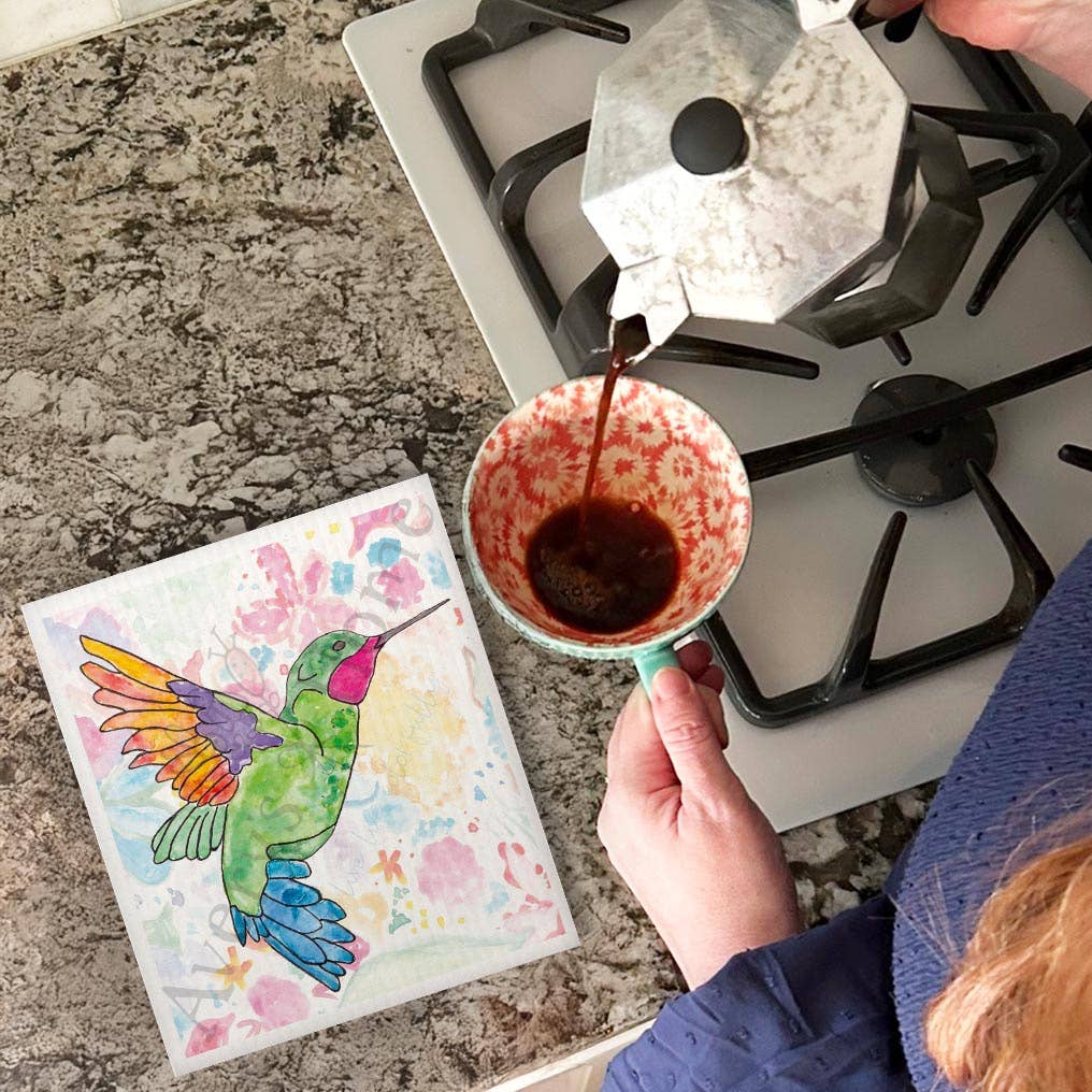 Ruby Throated Hummingbird Swedish Dishcloth – Garden Decor