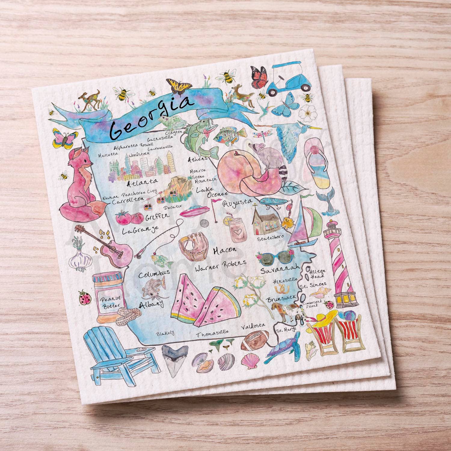 Georgia Map Swedish Cloth