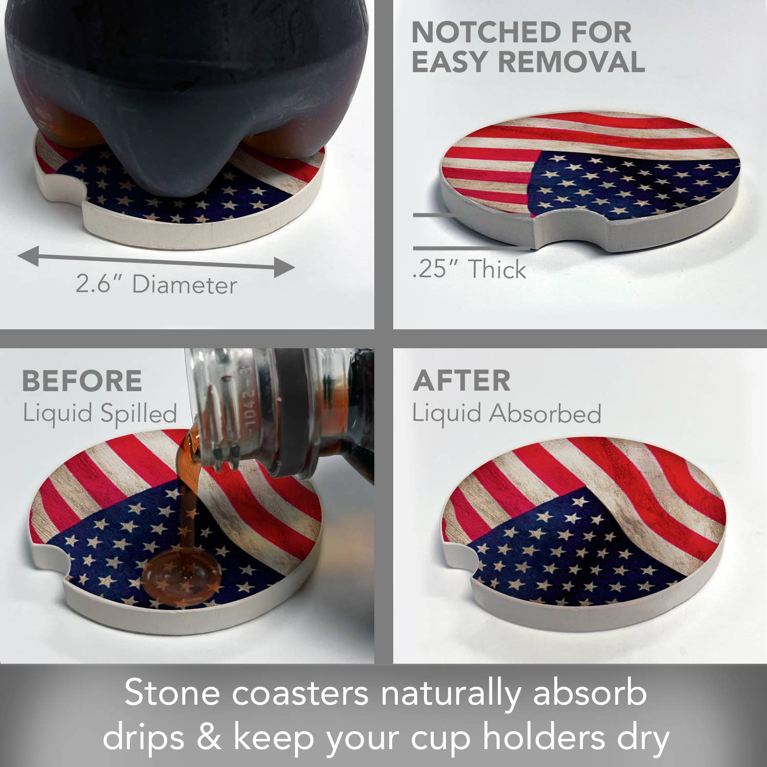 US Flag Absorbent Stone Car Coaster