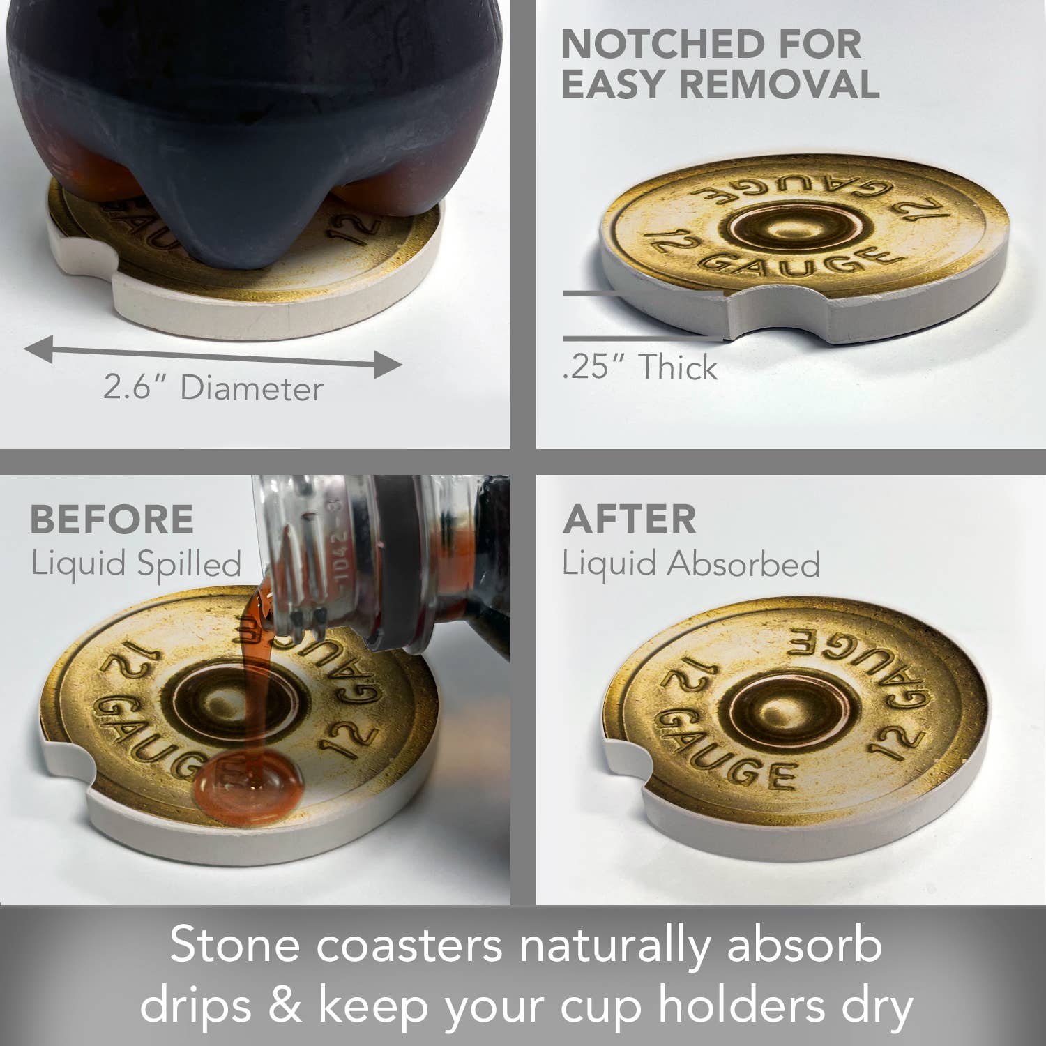 12 Gauge 2 Pack Absorbent Stone Car Coaster