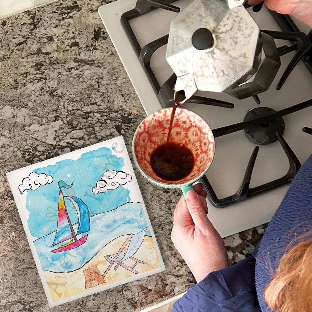 Sailing Beach Day Kitchen Décor Swedish Dishcloth