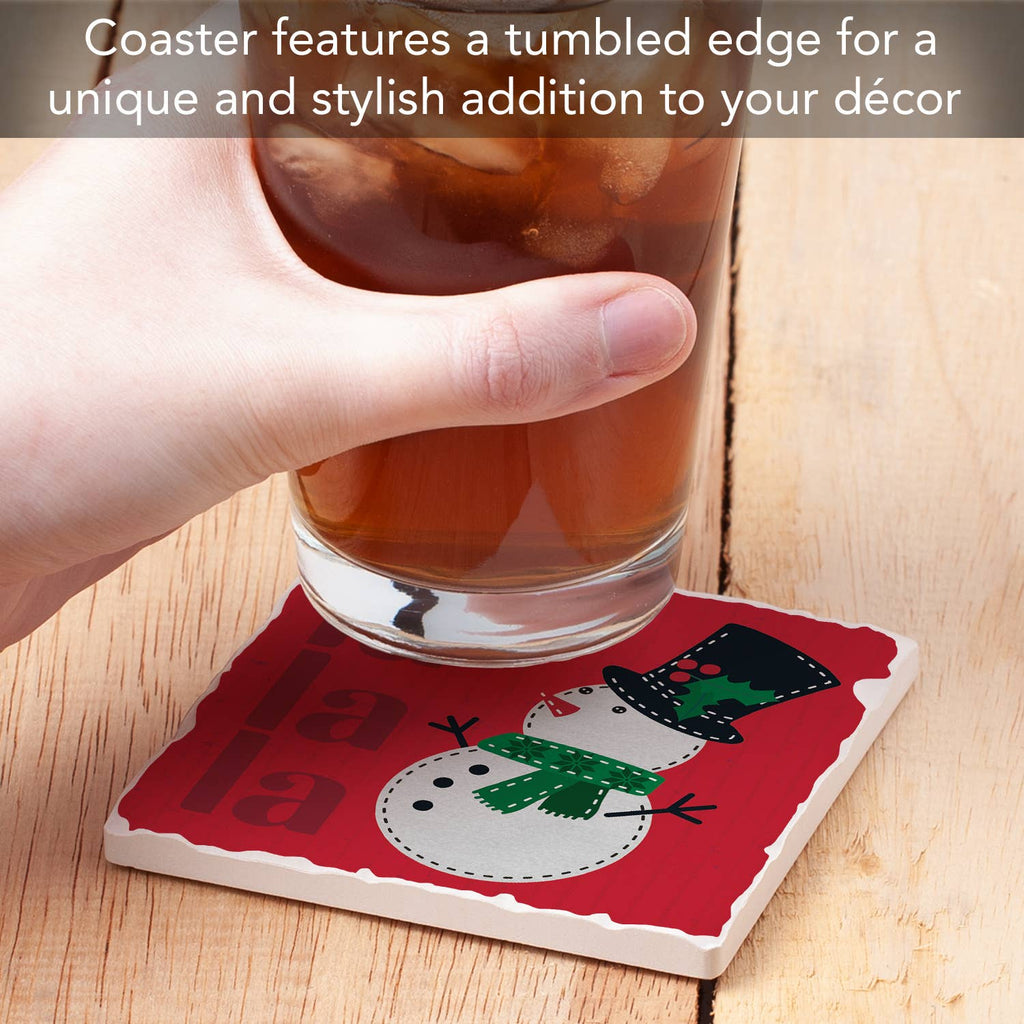 "Fa La La Snowman" Single Absorbent Tumbled Tile Coaster