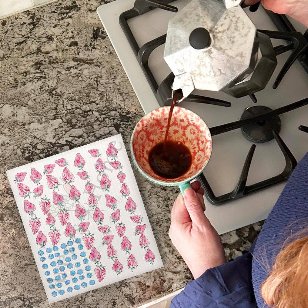 Flag & Berries Swedish Dishcloth – Fourth of July Kitchen Gift