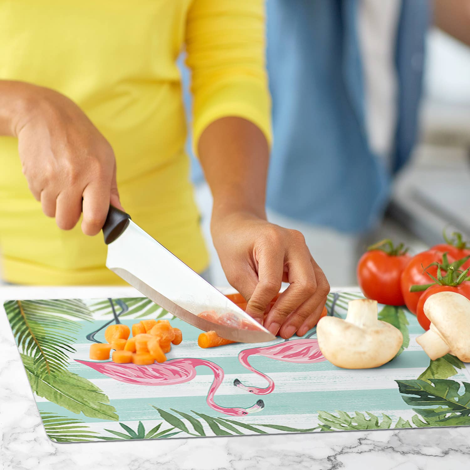 Flamingos & Stripes Designer Cutting Board Mat 15" x 11.5"