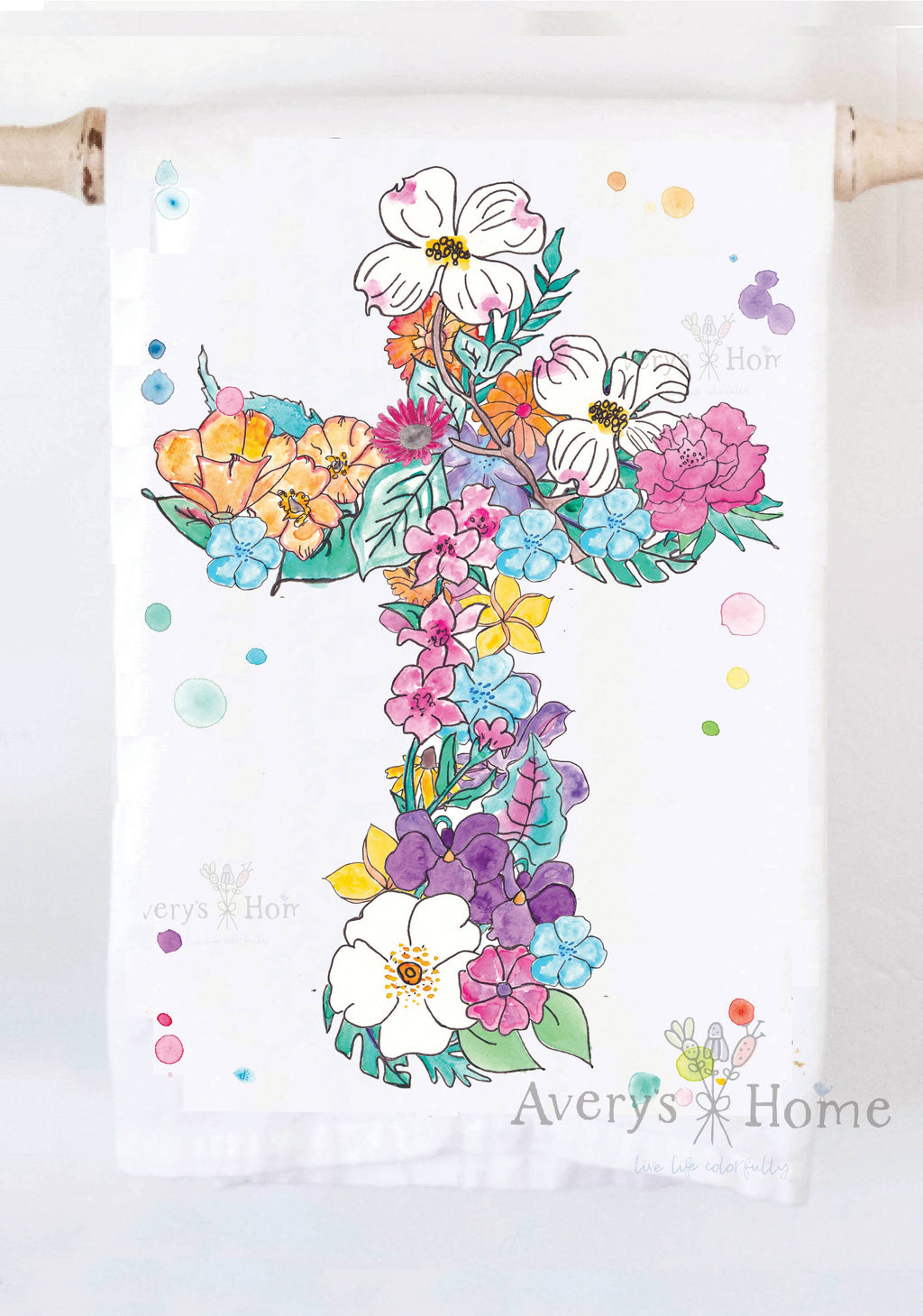Flower Cross Garden Gift Spring Summer Easter Tea Towel