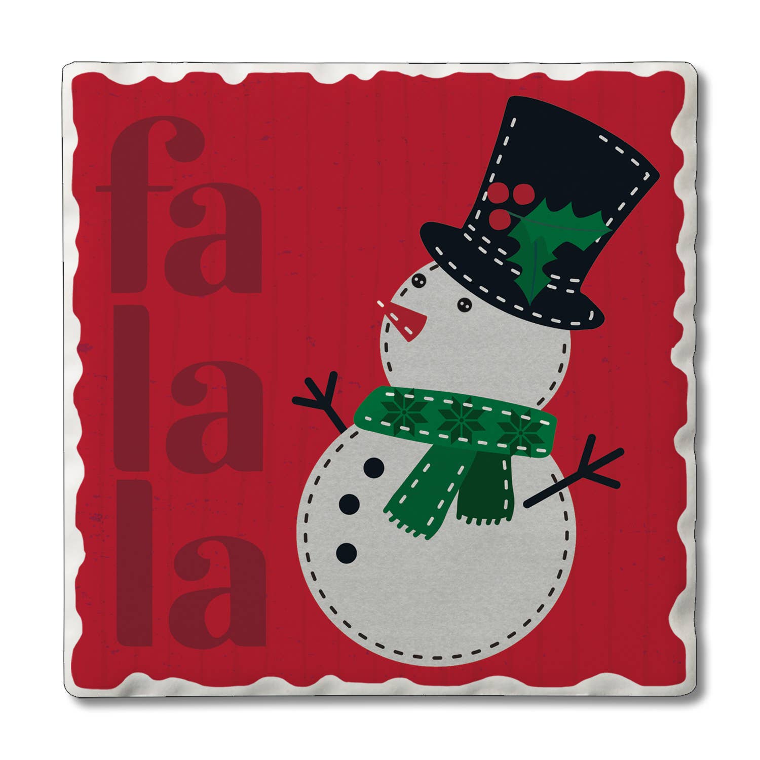 "Fa La La Snowman" Single Absorbent Tumbled Tile Coaster