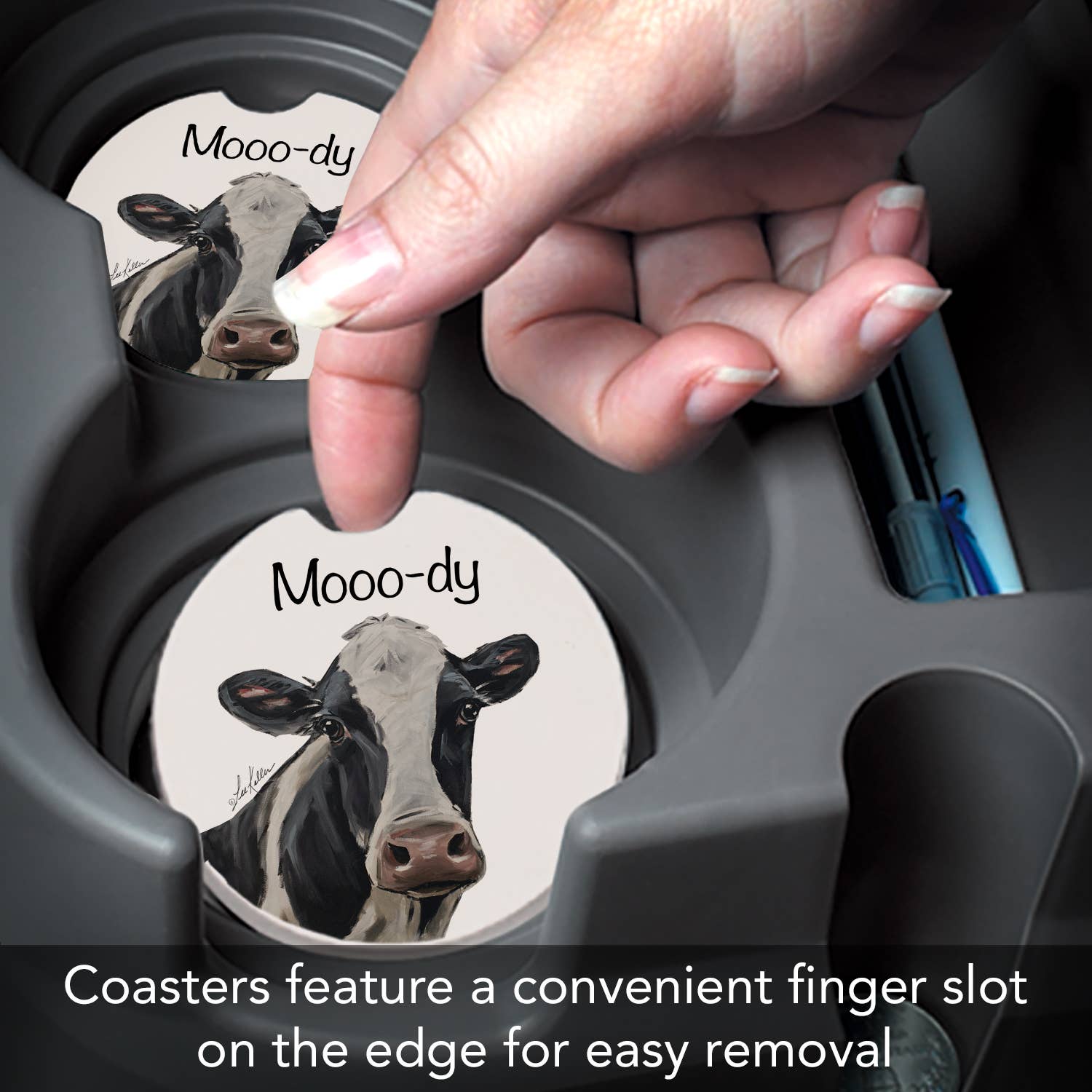 "Mooo-dy" Absorbent Stone Car Coaster