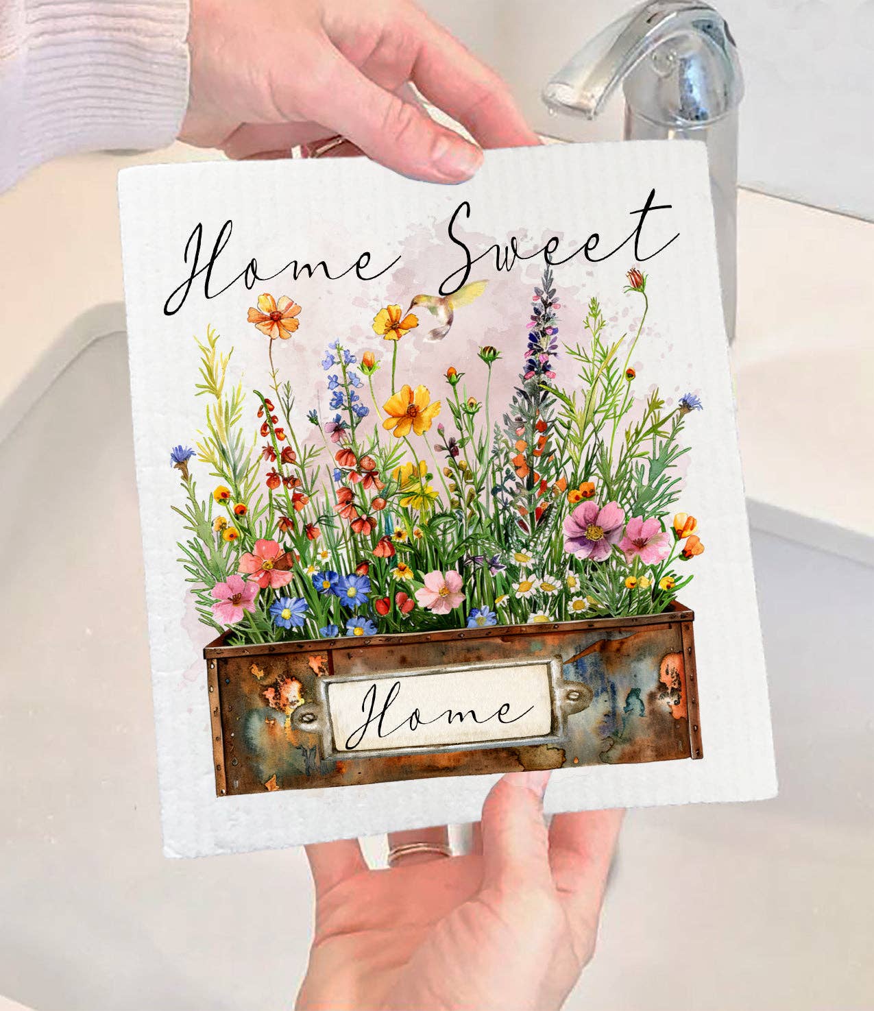 Home Sweet Home Country Field Flowers Swedish Dishcloth