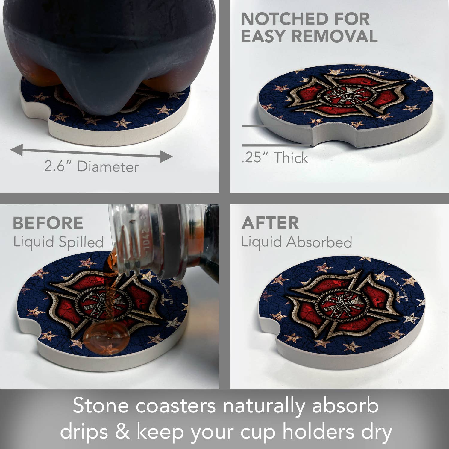 Firefighter Absorbent Stone Car Coaster