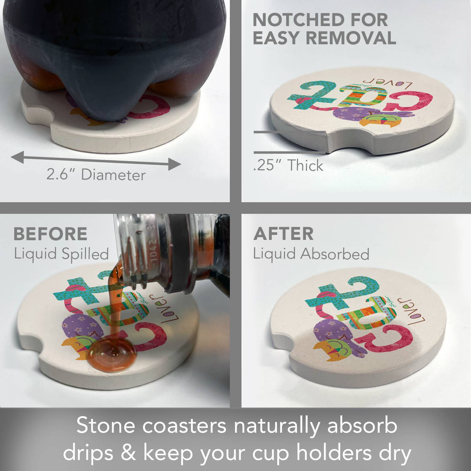 Cat Lover Bulk Absorbent Stone Car Coaster
