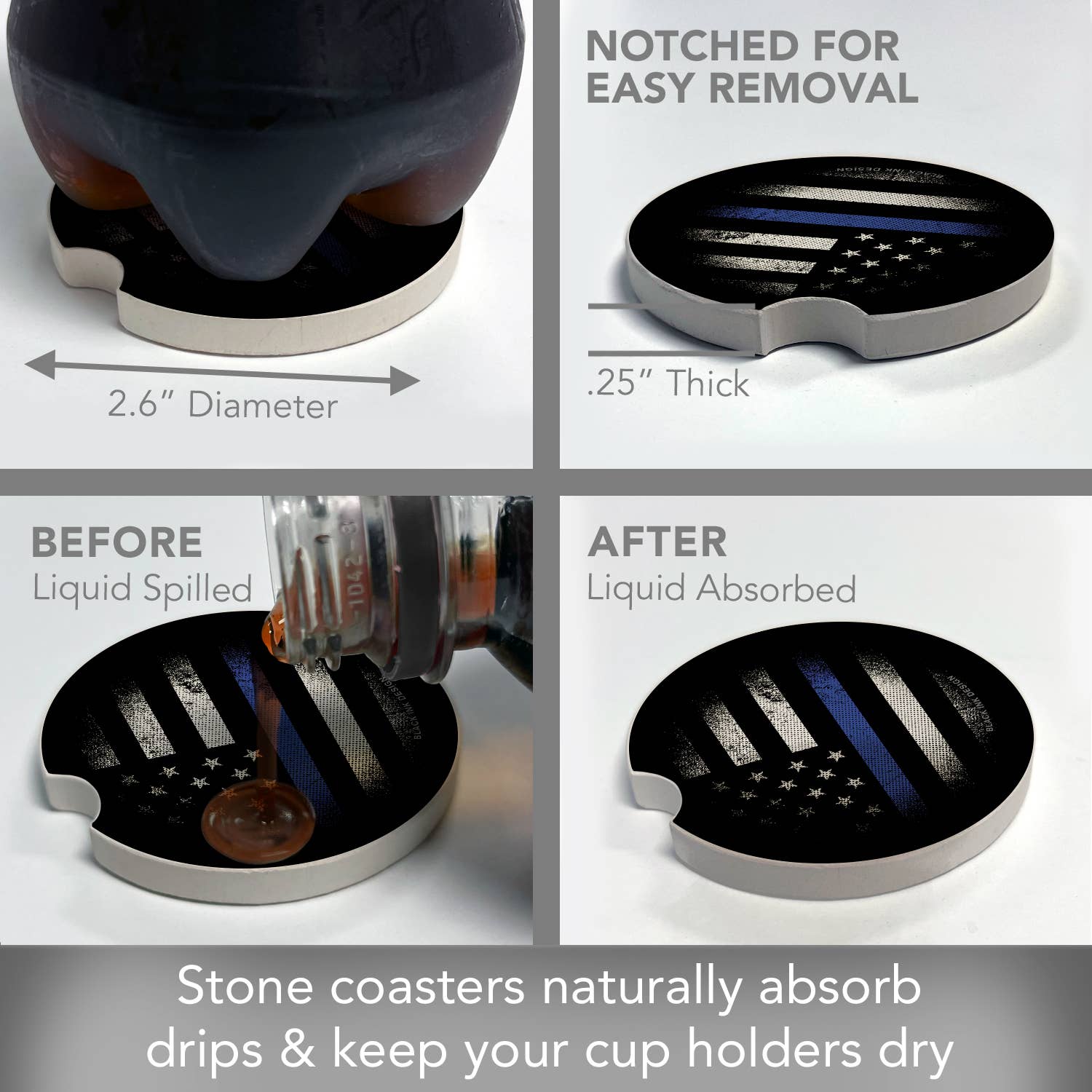 Blue Line Absorbent Stone Car Coaster 1 Pack