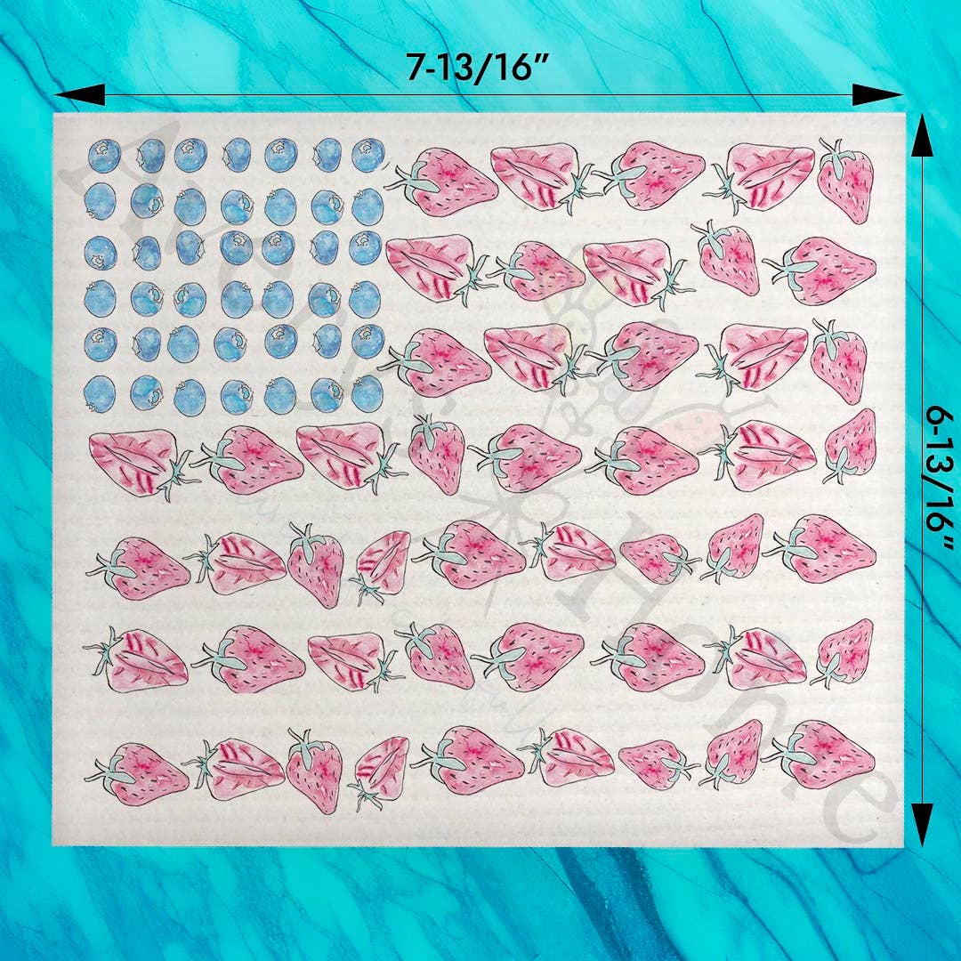 Flag & Berries Swedish Dishcloth – Fourth of July Kitchen Gift