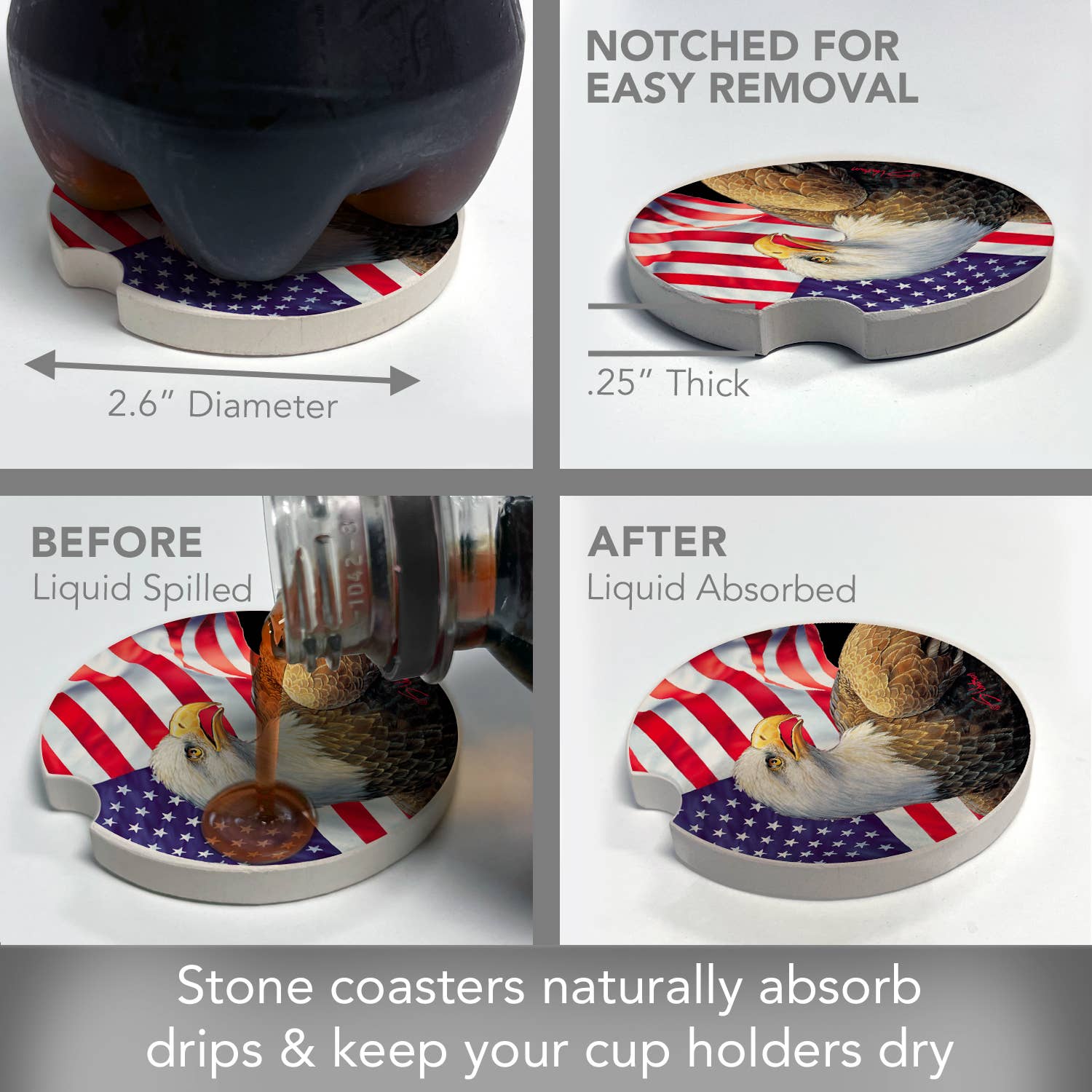 Eagle & Flag Absorbent Stone Car Coaster