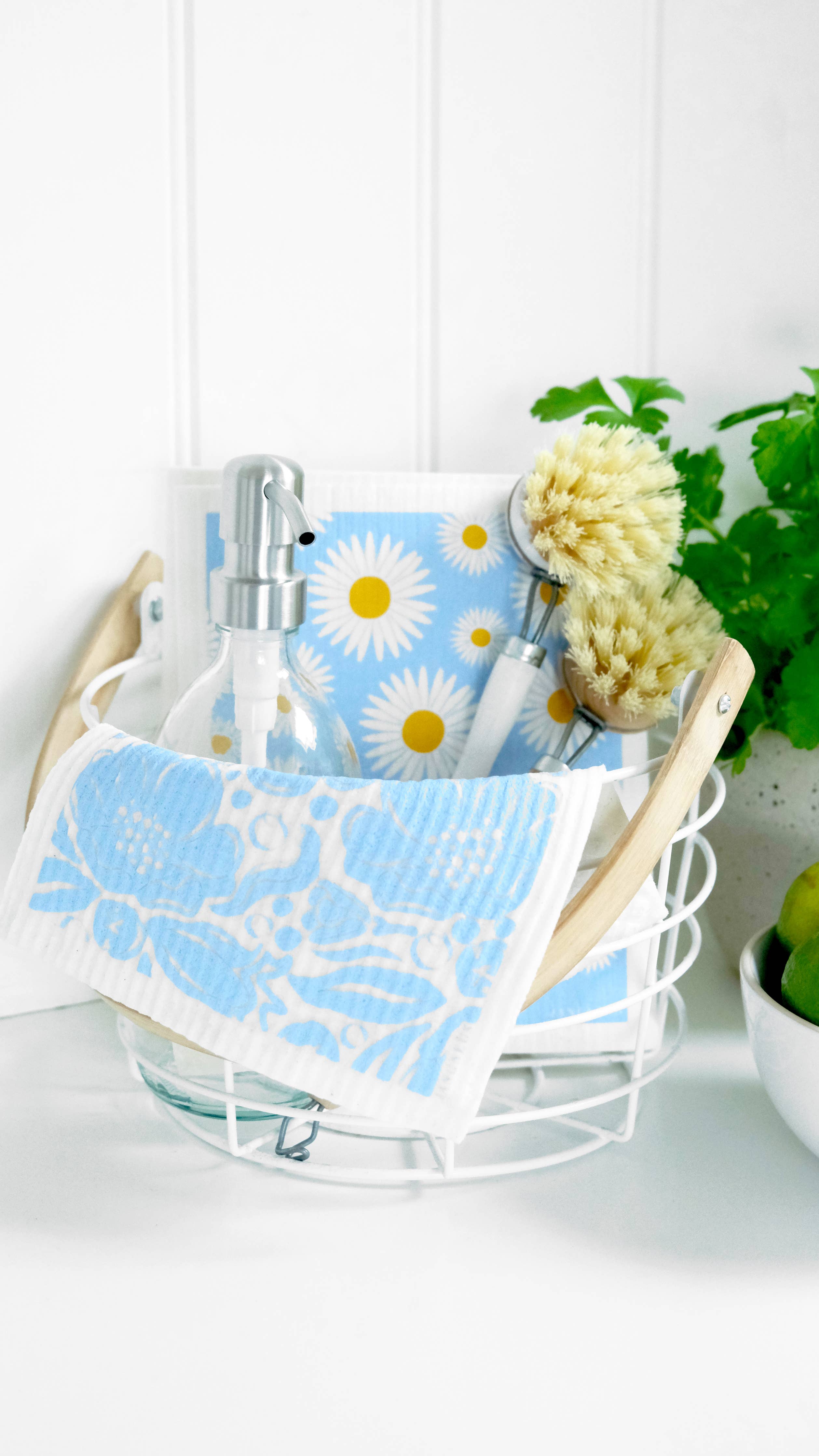 Swedish Dishcloth - Daisy - Blue/Ochre