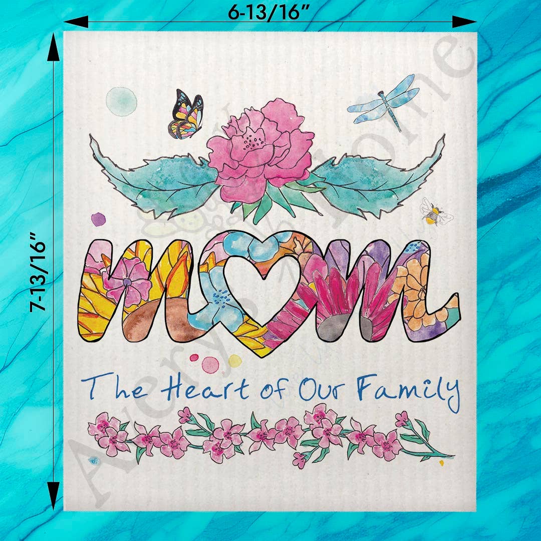 Mom Is the Heart of the Family Swedish Dishcloth – Kitchen Keepsake