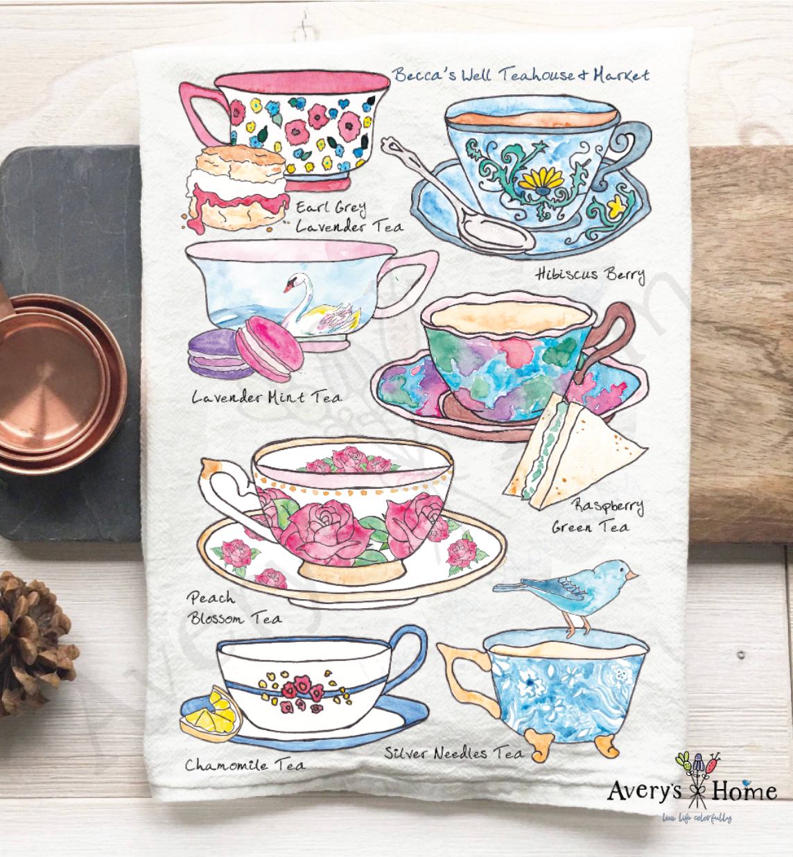 Tea Cup Customizable Tea Room Coffee Shop Tea Towel